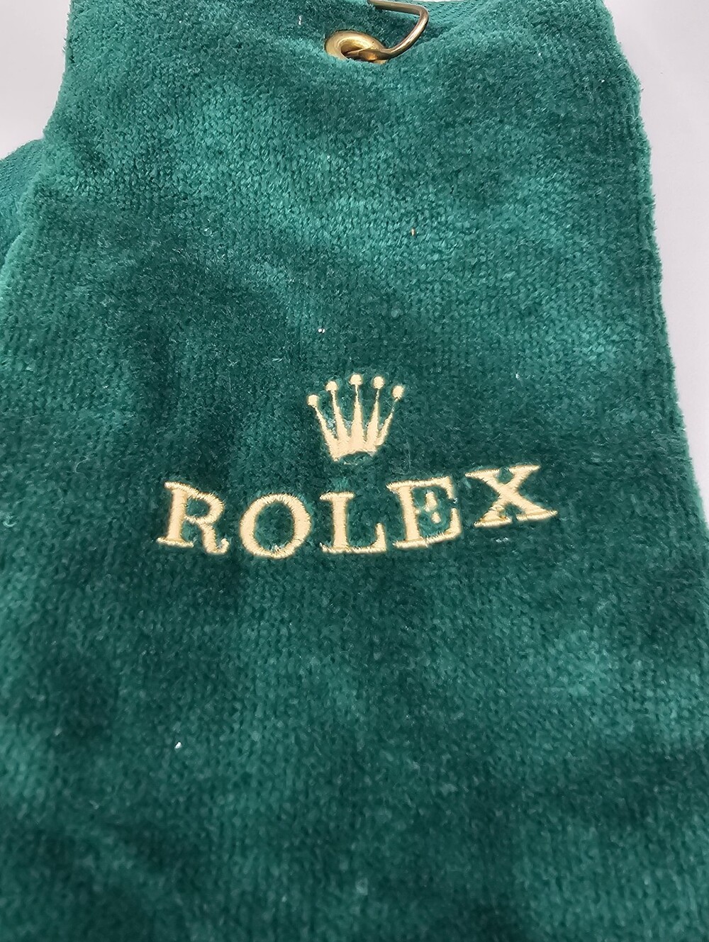 Rolex Golf Towel Velour Soft Cotton Vintage 15" x 26" Bag Clip Green Embroidered - Picture 3 of 7